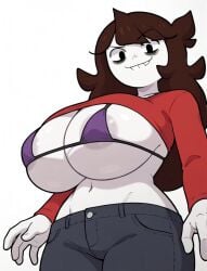 1girls ai_generated breasts_out evil_smile eyebags highdeadout jaiden jaiden_animations looking_at_viewer solo