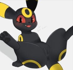 legs_apart legs_spread looking_at_viewer pokemon showing_ass showing_pussy smiling teasing tight_anal tight_pussy umbreon