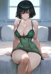 1girls ai_generated aksn bare_arms bare_legs bare_shoulders bare_thighs big_breasts blush bra clothed clothing color female female_focus female_only fubuki_(one-punch_man) green_eyes green_hair hi_res large_breasts light-skinned_female light_skin lingerie looking_at_viewer one-punch_man panties short_hair solo solo_female tagme thick_thighs underwear