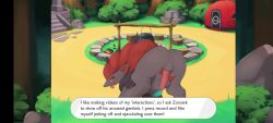 3_fingers anthro anus ass backsack balls bent_over blue_eyes blush campfire camping_tent erection fingers fur generation_5_pokemon genitals grey_body grey_fur hair hi_res knot knotted_penis looking_at_viewer looking_back male nintendo penis plant pocket_campfire pokemon pokemon_(species) presenting presenting_anus presenting_balls presenting_hindquarters presenting_penis red_hair rock seductive smile solo tongue tongue_out tree unknown_artist zoroark