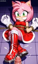 ai_generated amy_rose bootjob boots cum_on_boots gagged patent_boots pink_body sonic_(series) sonic_the_hedgehog_(series) tied_up