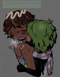 2boys breath_cloud closed_eyes cosmo_(dandy's_world) dandy's_world dark-skinned_femboy femboy gay licking licking_neck open_mouth request sketch sprout_(dandy's_world) twisted_sprout_(dandy's_world)