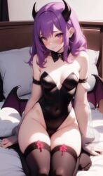 1girls ai_generated animated horns looking_at_viewer original original_character purple_hair solo thighs