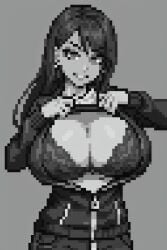 boob_drop boob_window boobs_out breasts monochrome