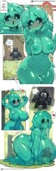 ai_assisted breast_smother breasts_out comic curvy ex-ragnarokknight green_skin height_difference huge_breasts knight large_breasts monster_girl size_difference slime_girl