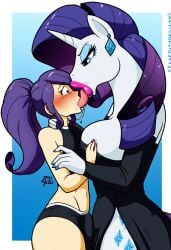 age_difference ai_generated dominant_futanari drooling french_kiss huge_lips interspecies lipstick making_out my_little_pony rarity_(mlp) saliva size_difference spit_swap sucking_tongue tongue_in_mouth