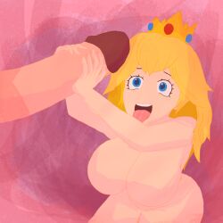 big_breasts blonde_hair dap0192 futanari handjob huge_cock mario_(series) nintendo princess_daisy princess_peach super_mario_bros. thick_thighs