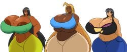 areola_slip aunt_and_niece auntie_dakota_(igph) black_hair blonde_hair brown_areola brown_skin cleavage cousins dark-skinned_female dark_skin huge_breasts human humanized igphhangout long_hair midriff milliani_(igph) mother_and_daughter navel rachel_the_raichu_(igph) tagme tan_skin thick_thighs wide_hips