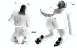 animaltf animaltransformation anthro bodily_fluids canid canine claws clothing female fur growth halentfs hi_res mammal paws solo tail tailgrowth tearing tears transformation wag