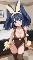 1girls ai_generated cleavage cosplay dawn_(pokemon) haremofash lopunny_(cosplay) pokemon pokemon_(cosplay) pokemon_dppt skimpy