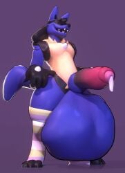 3d_(artwork) absurd_res anthro balls big_balls big_penis cock_vore digestion digital_media_(artwork) ejaculation generation_4_pokemon genitals hi_res huge_balls hyper hyper_balls hyper_genitalia lucario male male_pred nintendo penile penis pokemon pokemon_(species) reddyydude vore