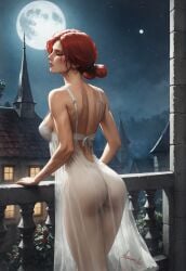 aearoneart ass breasts bubble_butt female freckles light-skinned_female lingerie nightie nude red_hair solo the_witcher_(series) the_witcher_3:_wild_hunt transparent_clothing triss_merigold