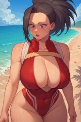 777sexo777_(artist) ai_generated beach big_breasts curvy looking_down massive_breasts momo_yaoyorozu my_hero_academia surprised yaoyorozu_momo