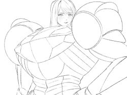 animated big_breasts bouncing_breasts breasts_bigger_than_head breasts_out_of_clothes female kumadaibako less_than_30_seconds massive_breasts metroid nintendo no_sound power_suit ripped_clothing samus_aran tagme twitter_link video