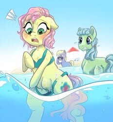 above_average_crotchboobs background background_character background_characters beach beachcomber_(mlp) blonde_hair blue_eyes blue_hair blush breasts crotchboobs equine equine_genitalia equine_pussy female female_focus friendship_is_magic green_body green_eyes hair high_tide_(mlp) male my_little_pony naked naked_female nipples non-human_areolae non-human_bra nude nude_female pink purple_body pussy smirk_(artist) tail wardrobe_malfunction water wet wet_body yellow_body