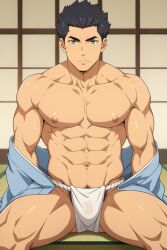 abs ai_generated bara biceps bulge dungeon_ni_deai_wo_motomeru_no_wa_machigatteiru_darou_ka fundoshi japanese_clothing kashima_ouka looking_at_viewer male male_nipples male_only manly muscular_male nipples pecs pervirexartt