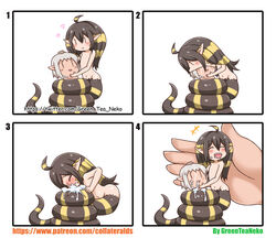 4koma blush comic cum_out_mouth giant greenteaneko lamia mongirl_4koma pointy_ears snake tagme