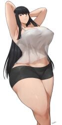 1girls 2024 armpits arms_up artist_name artist_signature batako big_breasts black_hair black_short_shorts black_shorts blue_eyes breasts clothed clothed_female curvaceous curvy curvy_body curvy_female curvy_figure dark_blue_eyes erect_nipples erect_nipples_under_clothes eyelashes female female_focus female_only hands_behind_head hips hourglass_figure kill_la_kill kiryuuin_satsuki large_breasts light-skinned_female light_skin long_hair looking_at_viewer no_bra no_bra_under_clothes short_shorts shorts solo solo_female solo_focus tank_top thick_thighs thighs toned toned_female translucent_clothing white_background white_shirt white_tank_top wide_hips