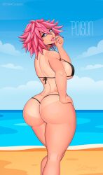 1girls 2024 ass beach big_ass bikini blue_eyes capcom dante-grapes female female_only final_fight hand_on_hip hi_res looking_at_viewer looking_back looking_back_at_viewer pink_hair pink_lipstick poison_(final_fight) rear_view seaside smiling smiling_at_viewer solo street_fighter swimsuit_tan tanline thick_ass thick_thighs