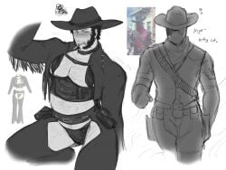 2boys baimonbluewhale blush chest_hair cigar cowboy cowboy_deadpool cowboy_hat cowgirl_outfit crossdressing deadpool deadpool_&_wolverine_(2024) english_text feminization gay hairy large_pectorals looking_at_another male male_focus male_only marvel marvel_cinematic_universe marvel_comics monochrome muscular_male pectorals photo_reference thong wolverine_(x-men) x-men yaoi