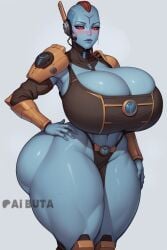 1girls ai_generated aibuta alien alien_girl alien_humanoid big_breasts blue_skin clothed clothing female_only giant_ass giant_breasts solo solo_female tagme tau warhammer_(franchise) warhammer_40k