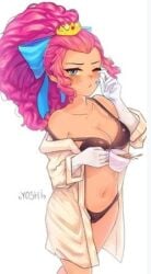 6yoshi9 bikini black_bikini blue_eyes brawl_stars crown one_eye_closed partially_clothed purple_hair shelly_(brawl_stars)