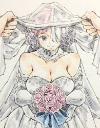 cleavage female female_focus flowers large_breasts male one_piece pink_flower puipui tagme uta_(one_piece) wedding_dress wedding_veil white_dress