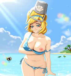 1girls beach bikini bikini_top bikini_zombie_(pvz) blonde_female blonde_hair blue_bikini blush breasts bucket bucket_hat drat edz_drawz edzdabaojian eyelashes female flashing flashing_breasts hand_on_breast holding_breast in_water looking_at_viewer nipples octopus outside peashooter_(pvz) plant plants plants_vs_zombies plants_vs_zombies_2:_it's_about_time popcap_games purple_eyes pvz vagina water wet wet_body