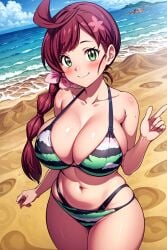 1girls ai_generated beach beach_background belly belly_button big_breasts bikini braid braided_hair breasts chloe_(pokemon) cleavage collarbone female game_freak gamefreak green_bikini green_eyes large_breasts light-skinned_female light_skin nintendo ocean ocean_background pokemon pokemon_(anime) pokemon_journeys purple_hair revealing_clothes ryuzam sideboob single_braid solo standing thighs thin_waist