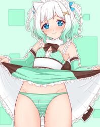 apron clothes_lift ghost_girl highres indie_virtual_youtuber kisaragi_1go maid maid_apron maid_headdress mint_fantome mole panties skirt skirt_lift underwear virtual_youtuber