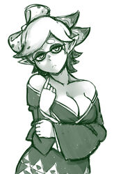 akairiot cleavage female kimono large_breasts marie_(octo_canyon) marie_(splatoon) monochrome nintendo short_hair splatoon splatoon_2 splatoon_2:_octo_canyon squid_sisters