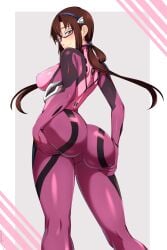 ass glasses large_breasts lindaroze mari_illustrious_makinami neon_genesis_evangelion plugsuit rebuild_of_evangelion spread_ass tagme