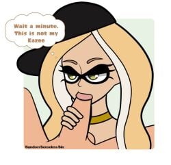 bibi_(splatoon) big_penis blowjob collar english_text fellatio half-closed_eyes hand_on_penis ink_theory inkling inkling_girl light-skinned_female light-skinned_male light_skin nintendo oral penis penis_grab rsinnamonroll splatoon splatoon_2 unimpressed