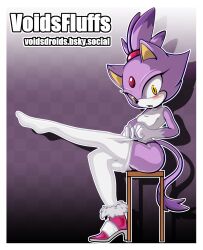 anthro blaze_the_cat blush blush blushing_at_viewer dressing embarrassed female female_only half-dressed leggings purple_thong sega sonic_(series) voidsdroids voidsfluffs yellow_pupils