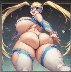 ai_generated back_view backboob bare_legs bbw big_ass big_breasts big_butt big_woman bigger_female blonde_hair blue_eyes capcom chubby_female fat_ass gigantic_ass huge_breasts huge_thighs light-skinned_female light_skin looking_back masked_female massive_ass massive_breasts rainbow_mika smiling solo_female squatting street_fighter_v sweat sweatdrop thick_body thick_female thick_thighs thighs twintails voluptuous voluptuous_female w77qzotrrb1oslo