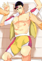 1boy crotch glasses kasuga126 kinjou_shingo lying male male_only restrained solo sweat tagme undressing yowamushi_pedal