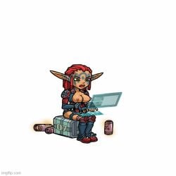 1girl animated ashelin_praxis breasts_out dreadlocks elf_ears female female_only flipping_off green_eyes jak_3:_wastelander jak_and_daxter jak_ii:_renegade jiggle jiggling_breasts red_hair tagme tattoo tattoo_on_face tattoos