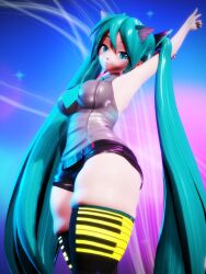 big_breasts blue_eyes blue_hair clothed dat_ass hatsune_miku huge_ass huge_thighs looking_at_viewer mikou_39 skindentation thick_thighs thigh_squish thighhighs twintails vocaloid