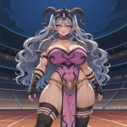 ai_generated big_ass big_breasts big_hips chaos_(warhammer) crown horns long_hair looking_at_viewer pelvic_curtain pink_eyes slaanesh warhammer_(franchise) warhammer_40k warhammer_age_of_sigmar warhammer_fantasy white_hair