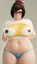 16:9 1girls 3d arms_behind_back asian asian_female bangs belly big_breasts blizzard_entertainment blue_panties blue_thong breasts brown_eyes brown_hair chinese chinese_female chubby chubby_female clothed clothing collarbone crop_top emoji eyewear female female_focus female_only fugtrup glasses grey_background hair hair_bun hair_ornament hairclip hi_res highres huge_breasts large_breasts light-skinned_female light_skin looking_at_viewer medium_hair mei_(overwatch) midriff navel nipple_bulge overwatch panties portrait pubic_hair revealing_clothes short_sleeves simple_background smile smiling_at_viewer solo solo_female solo_focus standing thick_thighs thigh_gap thighs thong wide_hips