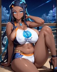 ai_generated big_breasts creativevisionsai crop_top highres looking_at_viewer nessa_(pokemon) pokemon puffy_pussy