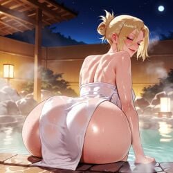 ai_generated ai_video animated animation annie_leonhardt ass ass_focus attack_on_titan balecxi blonde_hair blue_eyes breasts female folded_ponytail from_behind large_breasts looking_at_viewer looking_back no_sound onsen shaded_face shingeki_no_kyojin sitting solo stay_blocky stool tagme thighs towel towel_only video