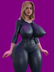 3d_(artwork) big_breasts blonde_hair eveerick1 female fully_clothed league_of_legends luxanna_crownguard thick_thighs tight_clothing