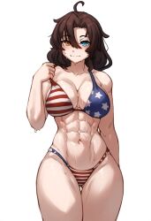 1girls ai_generated american_flag american_flag_bikini bikini heterochromia hismajestyii muscular muscular_female novelai pale-skinned_female pale_skin seiko_tanaka_(hismajestyii) toned_female