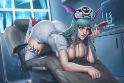 1girls ass big_ass big_breasts breasts cleavage darkstalkers female female_only g21mm green_eyes green_hair head_wings huge_ass huge_breasts large_ass large_breasts long_hair morrigan_aensland nurse nurse_cap nurse_uniform succubus