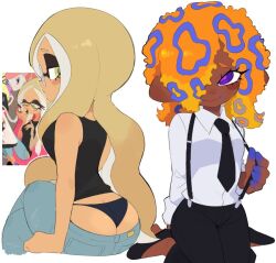 2girls ass bibi_(splatoon) black_panties black_underwear blush butt_crack dark-skinned_female dark_skin highres ink_theory inkling inkling_girl inkling_player_character jeans kiirono multiple_girls nintendo octoling octoling_girl octoling_player_character panties splatoon splatoon_(series) splatoon_2 splatoon_3 tagme tao_blu_(splatoon) underwear whale_tail_(clothing) yoko_and_the_gold_bazookas