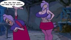 2girls angry angry_expression angry_face artist_signature big_ass big_breasts blurry_background breasts bust busty chest curvaceous curvy curvy_figure disney disney_villains female female_focus granddaughter grandmother grandmother_and_granddaughter green_eyes hips hourglass_figure huge_ass huge_breasts human large_ass large_breasts lavender_hair legs long_hair madam_mim mature_female pale-skinned_female pale_skin purple-skinned_female purple_body purple_hair purple_skin rustysh4ckl3ford slim_waist speech speech_bubble text the_sword_in_the_stone thick thick_legs thick_thighs thighs top_heavy villain villainess voluptuous voluptuous_female wide_hips witch