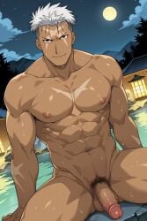 abs ai_generated balls bara biceps big_balls big_penis fullmetal_alchemist male male_nipples male_only male_pubic_hair manly muscular_male nipples nude pecs penis pervirexartt scar_(fma) wet