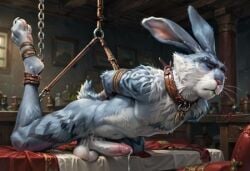 anthro_only balls bdsm_gear bondage bunnymund cock dreamworks easter_bunny easter_bunny_(rise_of_the_guardians) furry laying_down male_only paramount_pictures rabbitpaws rise_of_the_guardians yiff