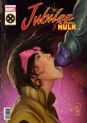 asian_female blowjob cover_page cum cum_in_mouth drool drool_on_face eye_contact green_skin hulk hulk_(series) jubilee marvel marvel_comics monster_cock rajdraw